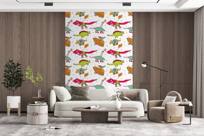 Behang - Fotobehang Patronen - Dino - Kleuren - Jongens - Kinderen - Kids - Kind - Breedte 200 cm x hoogte 300 cm