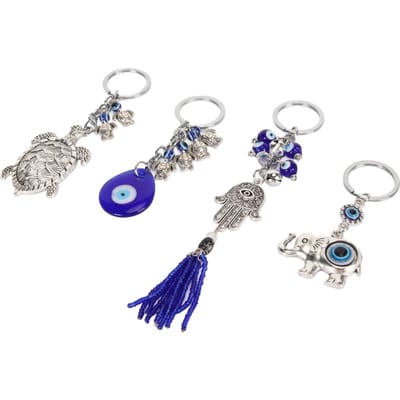 4pcs Porte-clés Œil Bleu Bonne Chance Universel Éléphant Main Tortue Ensemble de Porte-clés pour Femmes Hommes Quotidien gray