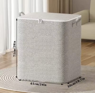 Grote Opvouwbare Wasmand – 71×61×50 cm – Met Deksel en Handgrepen – Opbergmand / Opbergtas / Wasmand – Grijs Patroon C3.5