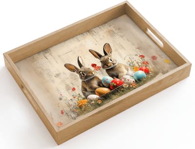 Dienblad hout 40x30 cm - Schootdienblad - Konijnen - Bloemen - Eieren - Borrelplank rechthoek - Plateau dienbladen