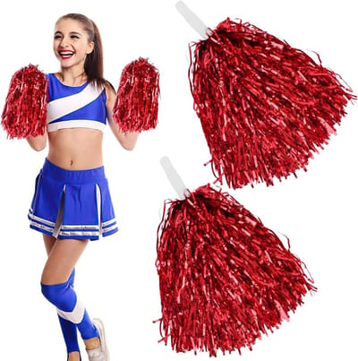 Pompon Foil Cheerleader Metal Pompon met Handvat - 2 Stuks voor Sportevenementen, Feestjes en Dansactiviteiten (Rood)