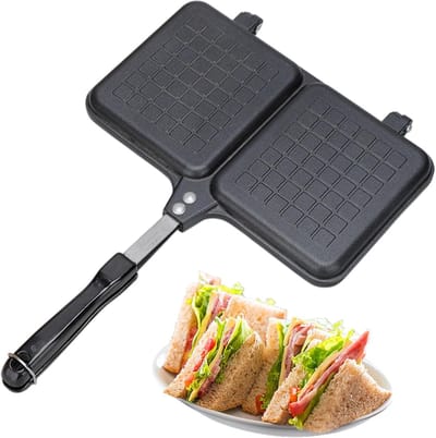 Sandwichmaker Dubbel Paneel - Broodrooster Grillpan - Ontbijt Maken - Niet-klevende Coating - 36 x 25 cm - Zwart