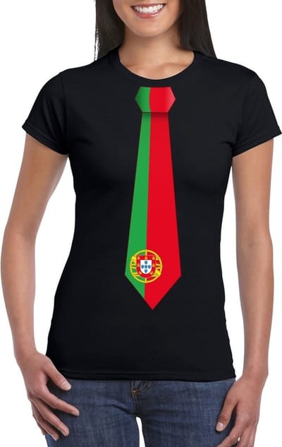 Zwart t-shirt met Portugese vlag stropdas dames - Portugal supporter S