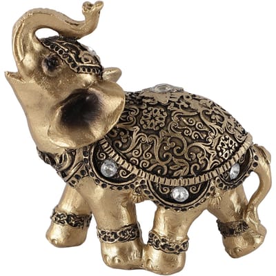 Statue d'Éléphant Or Bonne Chance Richesse Sculpture d'Éléphant en Résine pour Meuble TV Entrée Maison S