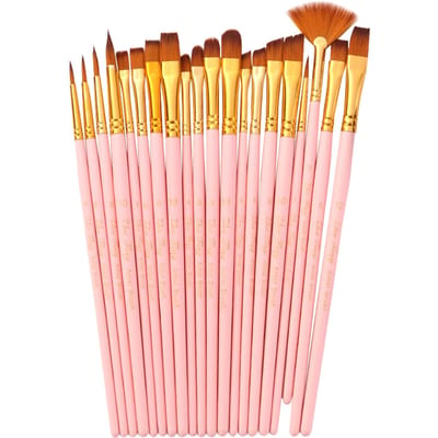 20 pièces dessiner pinceaux ensemble Kit artiste pinceau plusieurs médiums pinceaux avec cheveux en Nylon pour rose