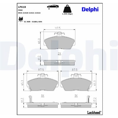 Remblokkenset, schijfrem DELPHI LP618