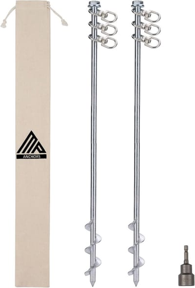 Grondankers - 24" set van 2 zware grondankers - schroef in, boor inbegrepen - ideaal voor stacaravans, schuren, schommelsets, bomen, luifels en luifels