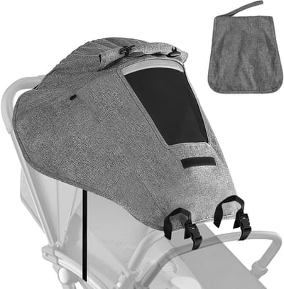 Baby Zonnescherm voor Kinderwagen met Opbergtas - UV Bescherming, Schaduwdoek en Kijkvenster voor Dagelijks Gebruik en Kamperen - Grijs