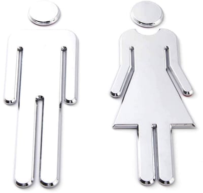 Dailygoods- WC Teken - 2x Mannen/Vrouwen Toilet Teken - Zilver - Sterke 3M-kleefstof - Geschikt voor Glad/Schone Ondergrond - Groot Formaat 125x40mm - Toiletbord