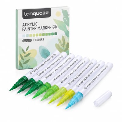 Acrylstiften - set van 9 - vloeibare inkt, zachte punt en geschikt voor laag over laag - voor tekenen, DIY en decoratie - basisverpakking