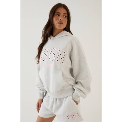 Dames Dsgn Studio Sweat Short Met Polkadot Applicatie | Asgrijs | Maat: Large
