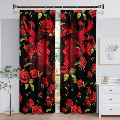 Élégant Premium Rose Écarlate Fleurs Colorées Pare-soleil Rideaux de Fenêtre Vintage Conçus Salon Chambre à Coucher Salle de Bain Cuisine Portes Déco Maison W70 X H165(CM)X2&Grommet Top