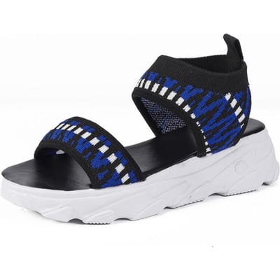 Sandales Tricotées à Enfiler à Semelle Épaisse Bout Ouvert Talons Compensés Décontractées Respirantes en Mesh Chaussures de Plage Mode Été Chaussures Douces pour Femmes 35 noir