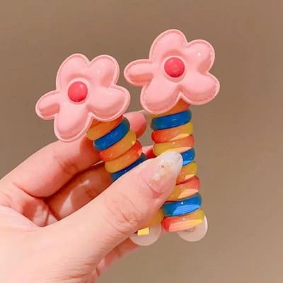 2 stuks meisjes elastische elastiekjes kinderen telefoon draad haarelastiekjes spiraal haarbandjes haar touw paardenstaart haaraccessoires C red