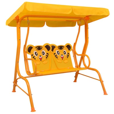 vidaXL - Kinderschommelbank - 115x75x110 - cm - stof - geel