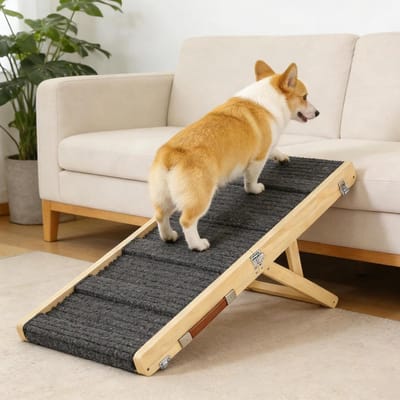 Hondenloopplank Hout - Huisdier helling - Comfortabel instappen - 6-voudig verstelbaar - 120 cm lang - Houtkleur