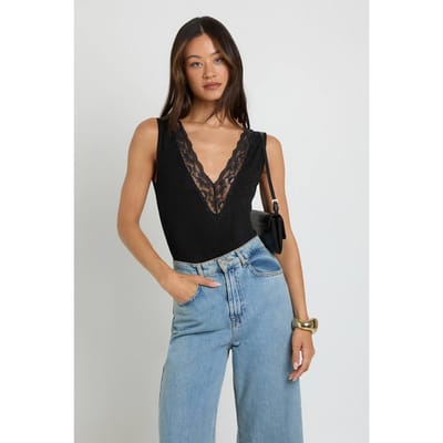 boohoo Dames Lang Kanten Bodysuit Met V-hals | Zwart | Maat: 36