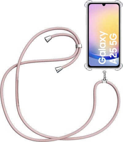 Telefoonkoord + Hoesje Geschikt voor Samsung Galaxy A25 - Lengte Verstelbaar - Telefoonketting - Shock Proof Case - Rose