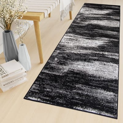Tapiso Maya Loper Vloerkleed Zwart Grijs Donker Gang Modern Woonkamer Gang Maat- 60x100