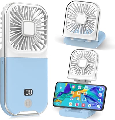 Handventilator - Mini Pocket Ventilator - 3000mAh Oplaadbaar - 180° Opvouwbaar - 4 Snelheden - Ultra Dun Tafelventilator - Blauw - 16.5x7.7 cm