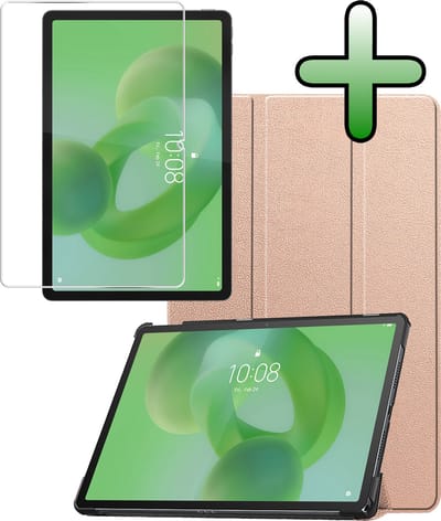 Hoesje Geschikt voor Lenovo Idea Tab - Met Screenprotector - Trifold Bookcase - Hard Cover - Hardcover Book Case - Tablet Hoes - Rosé goud
