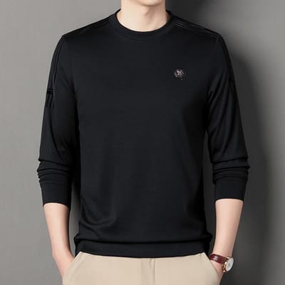 Nieuw T-shirt Trui Herfst Mode Ronde Hals Pullover Middelbare Leeftijd Koreaanse Stijl Casual en Comfortabel Heren Basis Hoodie XL black