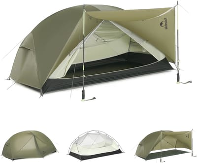 Naturehike Mongar PRO 2 – 2-persoons lichtgewicht tent – Incl. grondzeil – 20D 3000MM – 3-seizoenen koepeltent – Waterdichte trekkerstent & kampeertent – Olijfgroen