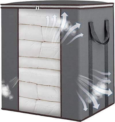 Opbergzak Dekbed - Kussenhouder Organizer - Beddengoed Opbergen - Transparant Venster - 30x26x1 cm - Grijs