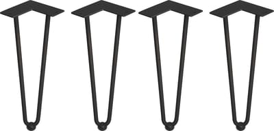 Emuca Set met vier tafelpoten Hairpin met 2 stangen, hoogte 400 mm, zwartgelakt