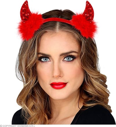 Widmann - Duivel Kostuum - Verleidelijke Duivelhoorns Glinsterend Rood - Rood - Halloween - Verkleedkleding