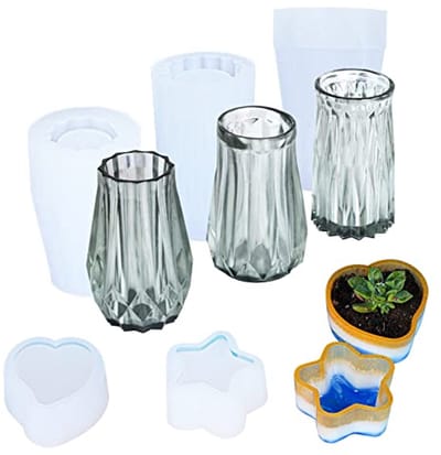 Set van 3 Siliconen Mallen voor Vazen en 2 Mallen voor Bloempotten, Ideaal voor Epoxyhars en Huishouddecoratie, Creatieve DIY Projecten