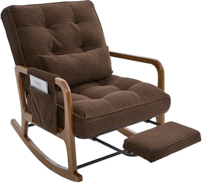 Schommelstoel - Relaxstoel - Voedingsstoel - Leesstoel - Met voetensteun - Verstelbare rugleuning - Lendenkussen - Babykamer - 70x80x92cm - Bruin