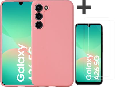 Hoesje geschikt voor Samsung Galaxy A26 hoesje zacht siliconen met 2 Stuks gehard glas Screenprotectors- Arara backcover - Roze