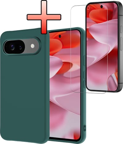 Hoesje - Met Screenprotector - Geschikt voor Google Pixel 10 - Sterk & Shockproof - Back Cover - Siliconen Case - Telefoon Hoes - Donkergroen
