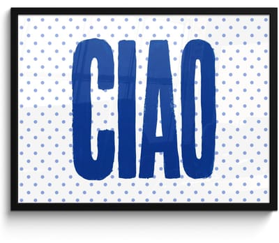 Poster in lijst - Fotolijst 80x60 cm - Posters - Ciao - Stippen - Roze - Wit - Posterlijst zwart - Decoratie - Wanddecoratie woonkamer - Muurdecoratie slaapkamer