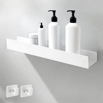 Wandrek douchehouder 59,5 cm in wit, aluminiumlegering, met 2 haken voor badkamer en keuken, ruimtebesparend en multifunctioneel