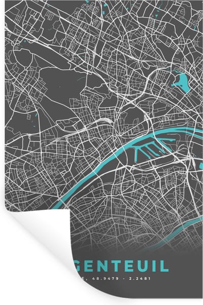 Muurstickers - Sticker Folie - Argenteuil - Frankrijk - Plattegrond - Stadskaart - Kaart - 20x30 cm - Plakfolie - Muurstickers Kinderkamer - Zelfklevend Behang - Zelfklevend behangpapier - Stickerfolie