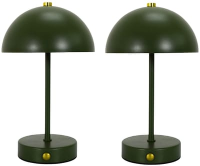 Home Deco Factory LED tafellamp - 2x - groen - metaal - 25.5 cm - rond - draadloos