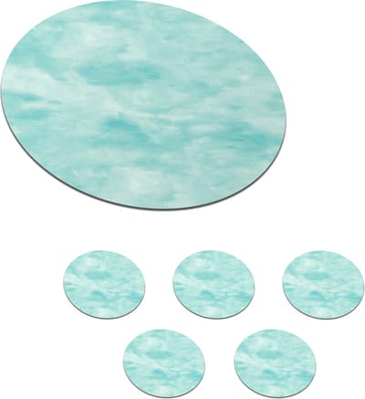 Onderzetters voor glazen - Rond - Patroon - Waterverf - Turquoise - 10x10 cm - Glasonderzetters - 6 stuks
