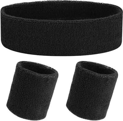 Scoby - Zweetbandjes set - Polsbandjes - Hoofdband - Sportband - 3 Delig - Zwart