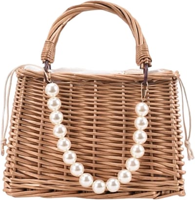Rieten tas - Stijlvolle tas - Zomerse uitjes - Charmant lint - 24 x 16 x 16 cm - Niet gespecificeerd