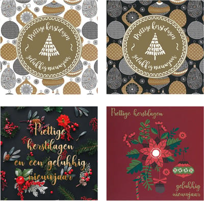 MGPcards - 50 Dubbele Kerstkaarten met envelop - 4 motieven - Vierkant - Foliedruk - Formaat: 10 x 10 cm - FSC