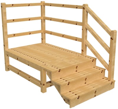 MILANO buitentrap 3 gesloten treden H54 cm - bordes L189 x B120 cm - trapleuning rechts - bordesleuning rechts en achteraan