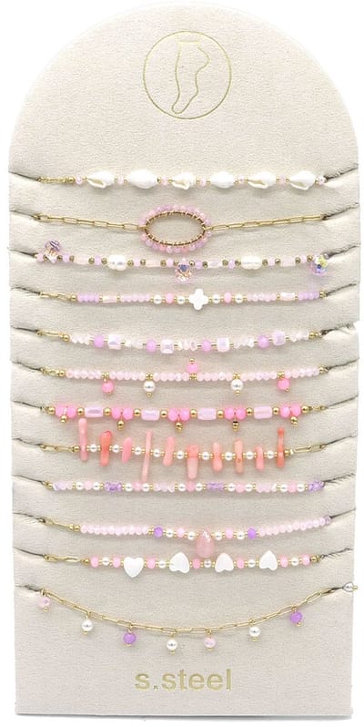Enkelbandjes - set van 12 - accessoire - sieraad - enkelsieraad - RVS - goudkleurig - verstelbaar - hip - trendy - tijdloos - cadeau - feest - geschenk - dames - vrouwen