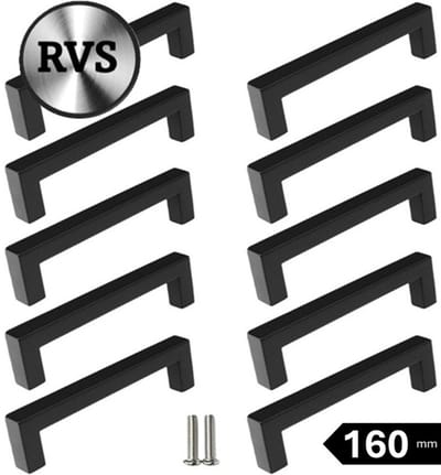 20 X MSQDESIGN Handgrepen RVS zwart - Boormaat 160mm - zwarte Handgreep voor Keuken & Kast - Moderne Meubelgreep - Keukengreep Mat zwart -Kastgrepen- zwarte Greepjes Keuken - zwarte RVS Handvatten - Deurgreepjes -incl schroevene