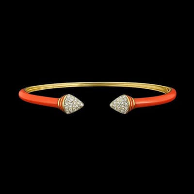 Victoria Valenza Goudkleurige Armband met Oranje Emaille en Zirkonia Stenen - Armband - Goudkleurig - Zirkonia