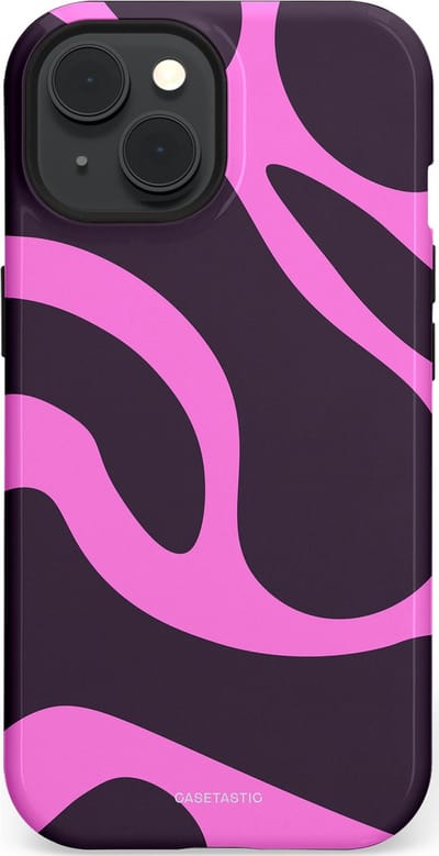 Casetastic hoesje geschikt voor Apple iPhone 15 - MagSafe - Dubbellaagse bescherming - Roze Paarse Lavendel Abstractie - Fashion Case - Donkergrijs Roze