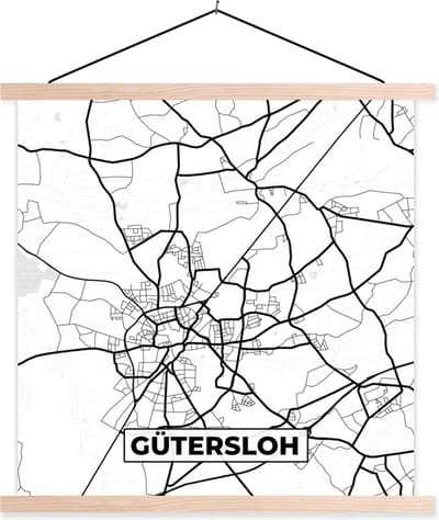 Posterhanger incl. Poster 40x40 cm - Schoolplaat - Gütersloh - Plattegrond - Stadskaart - Kaart - Textielposter - Blanke latten - Stadskaart