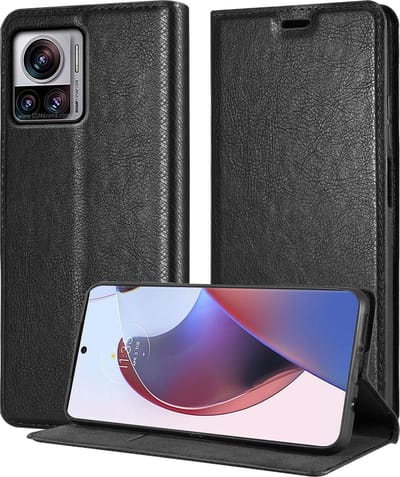 Cadorabo Hoesje geschikt voor Motorola EDGE 30 ULTRA / X30 PRO in ZWARTE NACHT - Beschermhoes met magnetische sluiting, standfunctie en kaartvakje Book Case Cover Etui