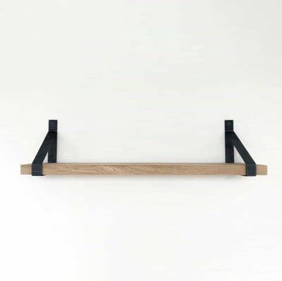 GoudmetHout® Wandplank Industrieel - 50 x 25 cm Muurplank - Eiken Hout - Decoratie Wandrek & Boekenrek - Hangplank Keuken - Wall Shelf + 2 Mat Blanke Plankdragers van Staal